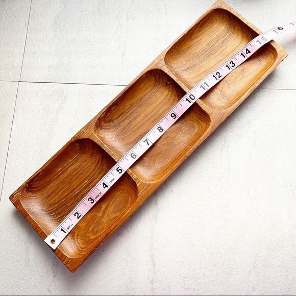 Wood 3 Section Trinket Tray Made in Thailand - Picture 3 of 12